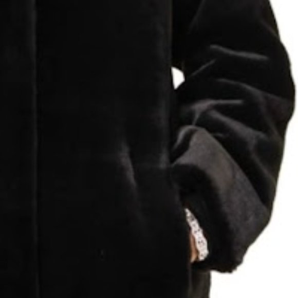Nuage Full Length Black Faux Fur Sheared Beaver Hooded Coat : Size 1X / 18 - Picture 9 of 14